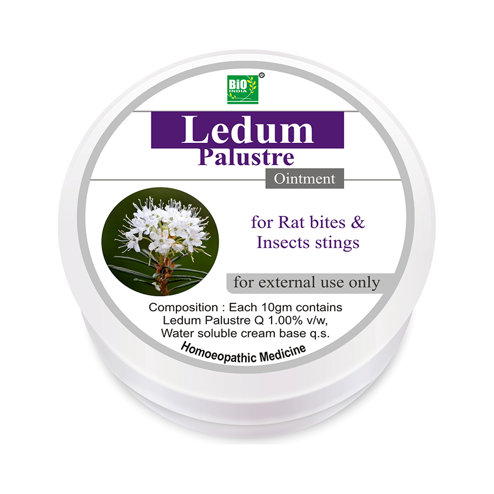 Showing image for Bio India Ledum Palustre Ointment Bio India Ledum Palustre Ointment Homeopathy Medicine for Bone, Joint & Muscles, Homeopathic medicine for Gout, Homeopathic medicine for First Aid, Homeopathic medicine for Insect & Animal Bites image