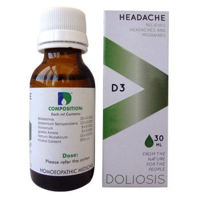 Doliosis D3 Headache Drop Medicines, Homeopathic medicine for Nervous System, Homeopathic medicine for Headache & Migraine image