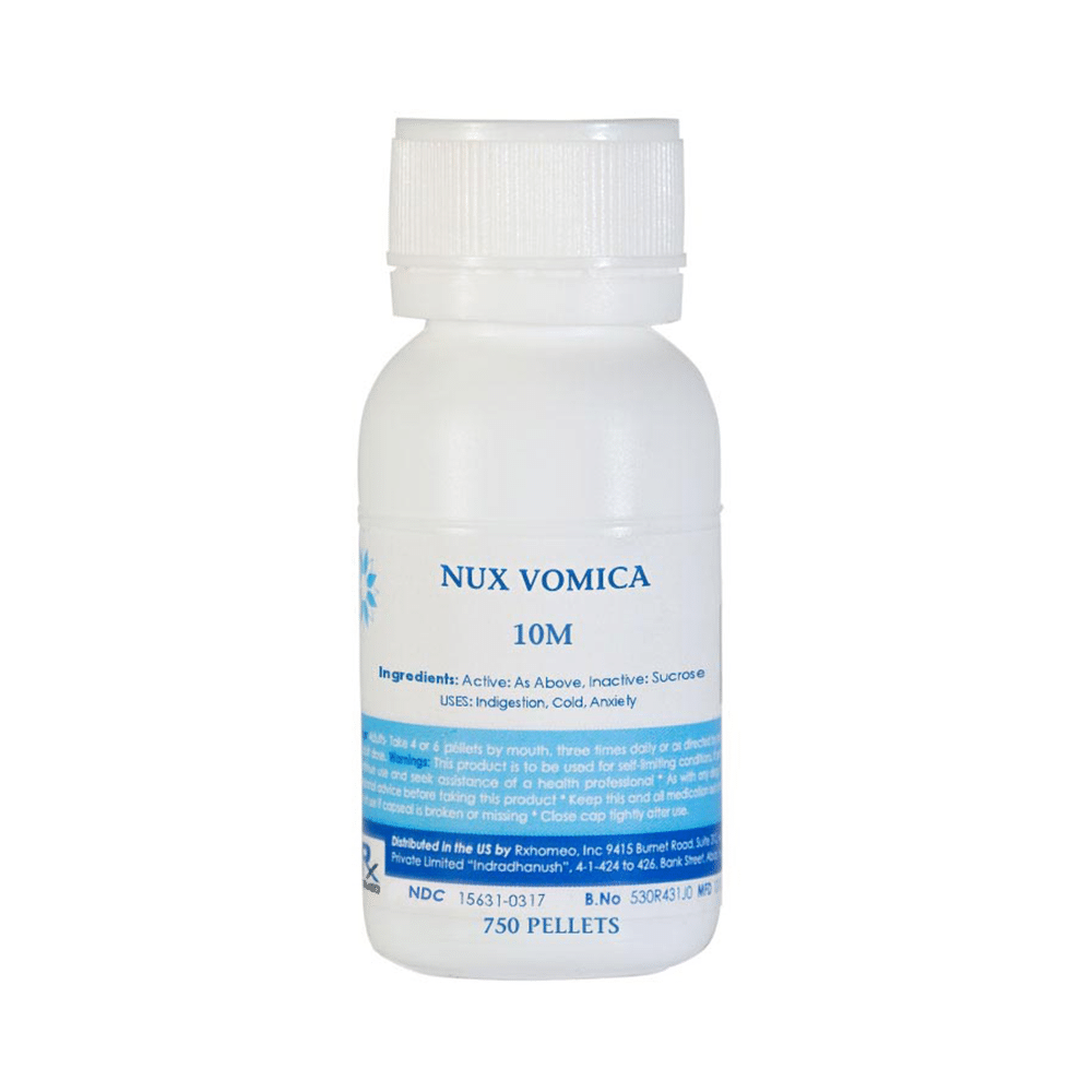 Rxhomeo Nux Vomica Pellets 10M Homeopathic medicine for Digestive System, Homeopathic medicine for Constipation, Homeopathic medicine for Diarrhoea & Dysentry, Homeopathic medicine for Fatty Liver & Jaundice, Homeopathic medicine for Gastritis, Acidity & 