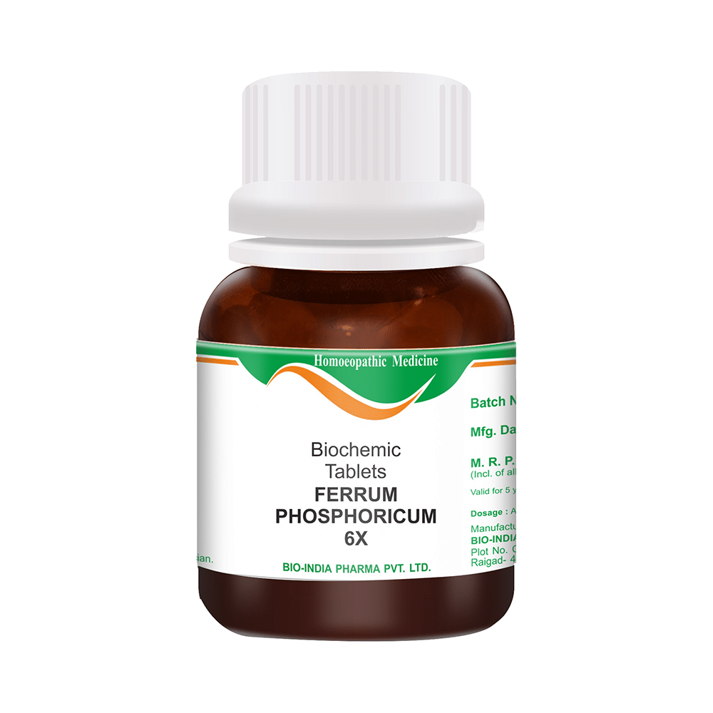 Bio India Ferrum Phosphoricum Biochemic Tablet 6X Biochemic Tablets, 6X, Homeopathic medicine for Child Health, Homeopathic medicine for Bed Wetting, Homeopathic medicine for Digestive System, Homeopathic medicine for Diarrhoea & Dysentry, Homeopathic med