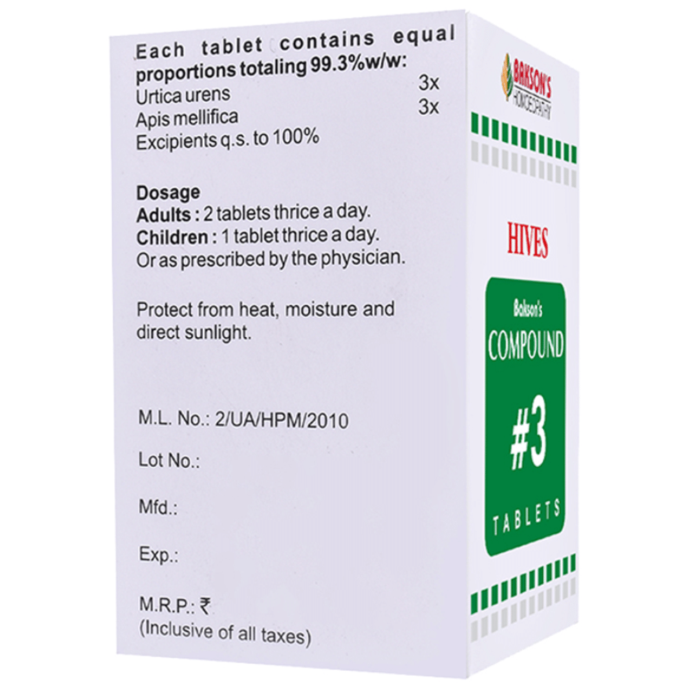 Bakson's Homeopathy Compound # 3 Hives/Urticaria Tablet Bakson's Homeopathy Compound # 3 Hives/Urticaria Tablet