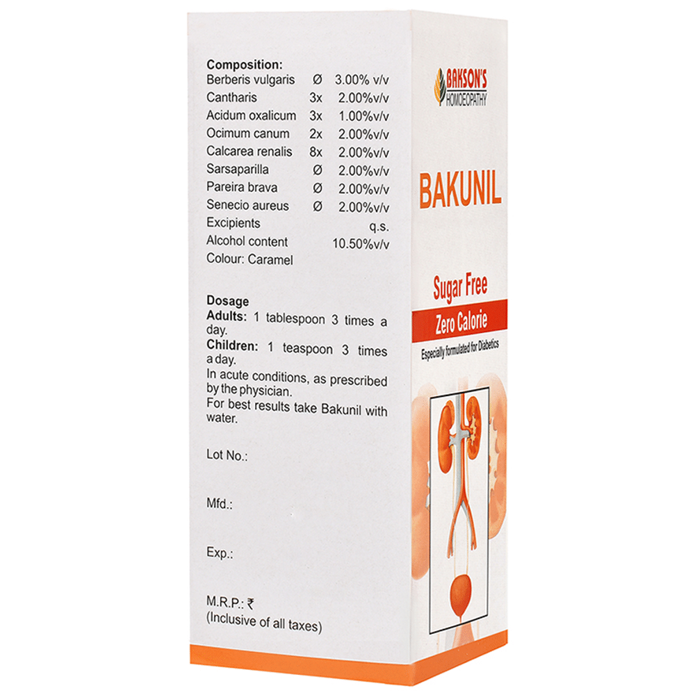 Bakson's Homeopathy Bakunil Syrup Sugar Free Bakson's Homeopathy Bakunil Syrup Sugar Free
