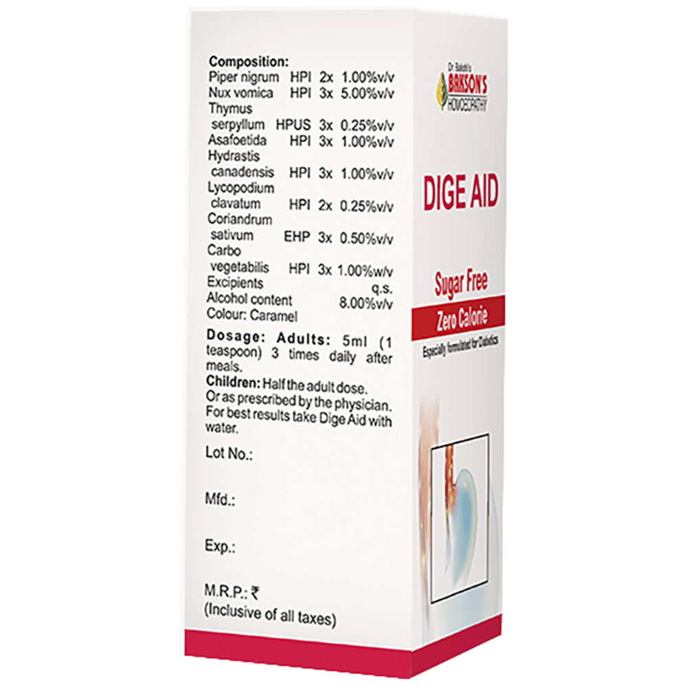 Bakson's Homeopathy Dige Aid Syrup Sugar Free Bakson's Homeopathy Dige Aid Syrup Sugar Free