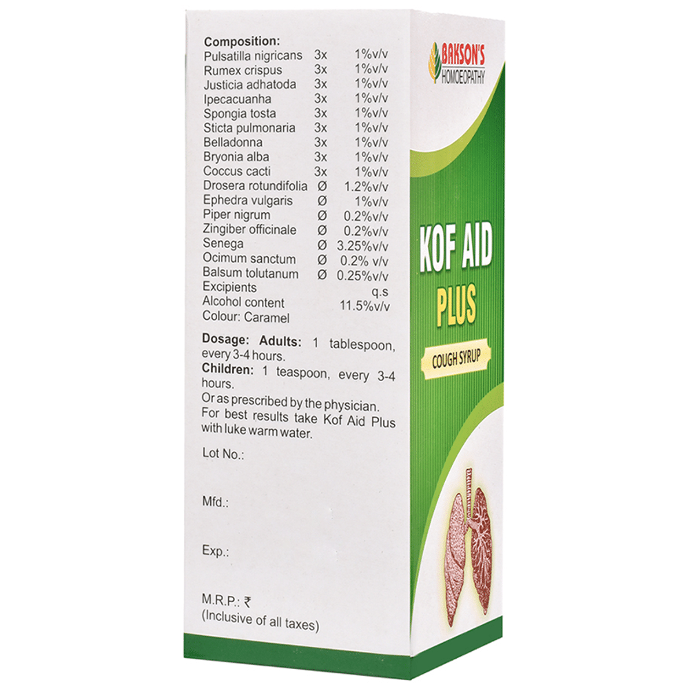 Bakson's Homeopathy Kof Aid Plus Cough Syrup Bakson's Homeopathy Kof Aid Plus Cough Syrup