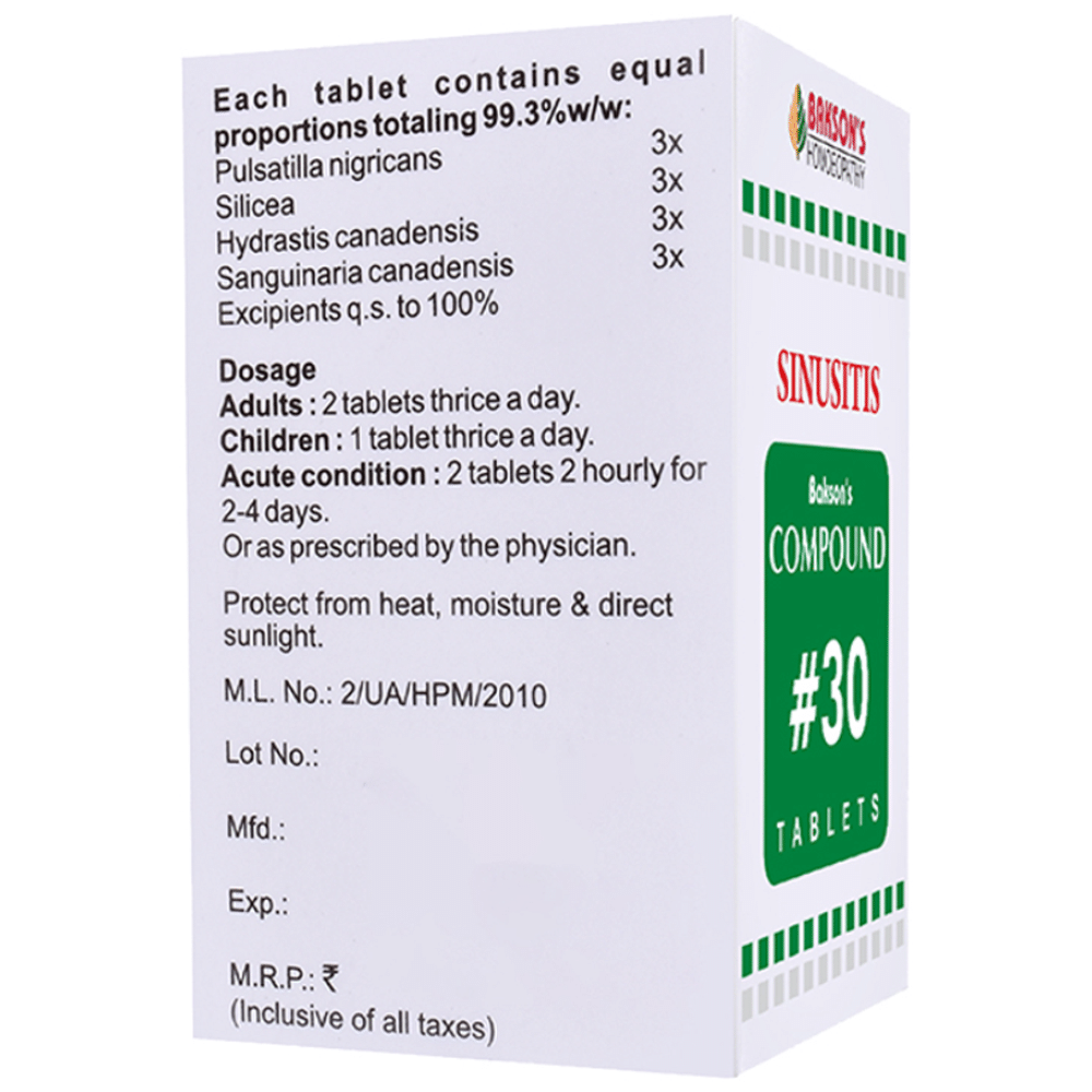Bakson's Homeopathy Compound # 30 Sinusitis Tablet Bakson's Homeopathy Compound # 30 Sinusitis Tablet