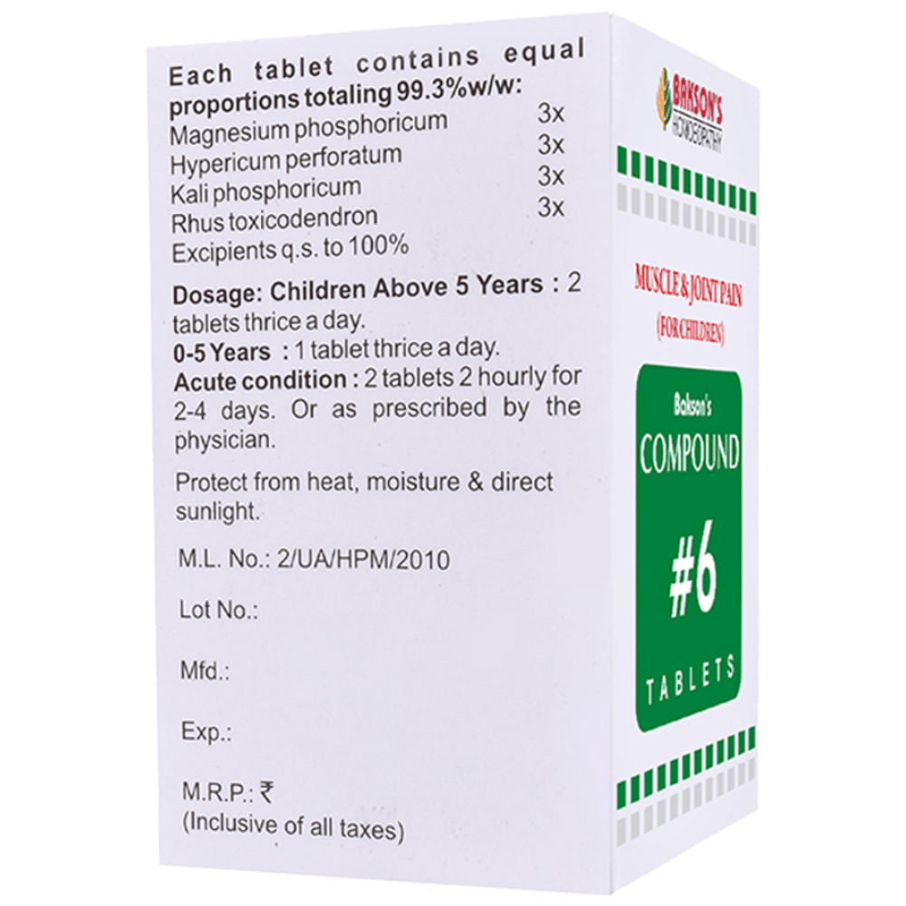 Bakson's Homeopathy Compound # 6 Pain Muscles Children Tablet Bakson's Homeopathy Compound # 6 Pain Muscles Children Tablet