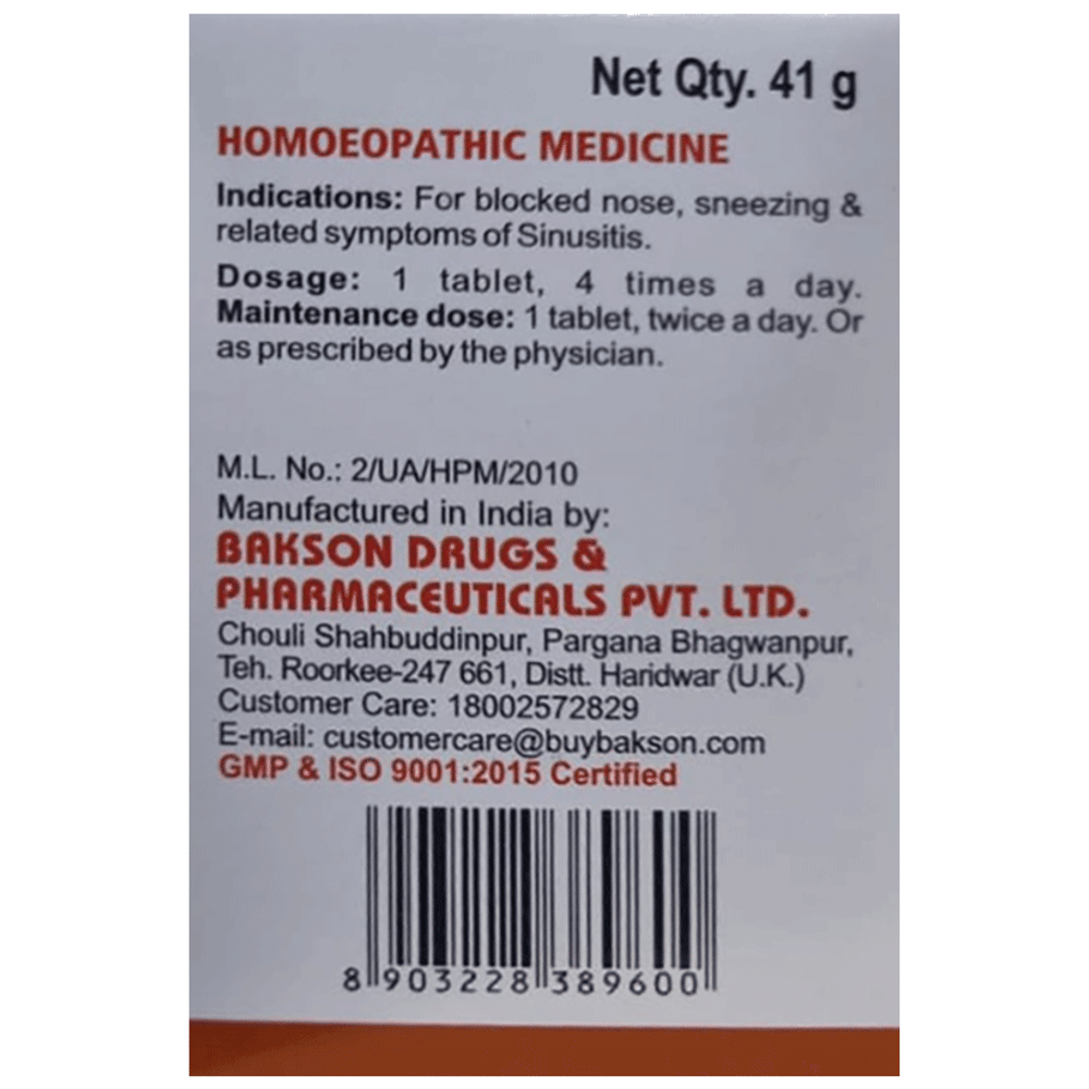 Bakson's Homeopathy Sinus Aid Tablet Bakson's Homeopathy Sinus Aid Tablet