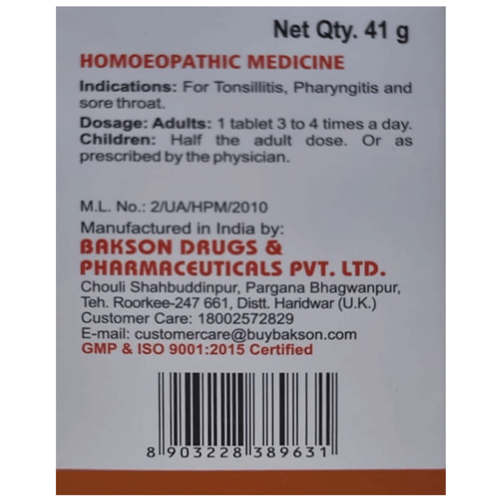 Bakson's Homeopathy Tonsil Aid Tablet Bakson's Homeopathy Tonsil Aid Tablet