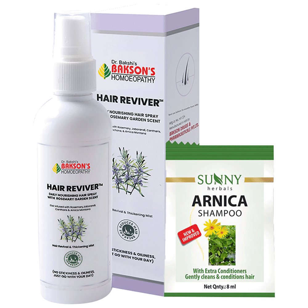 Bakson's Homeopathy Hair Reviver Liquid with 2 Sachet of 8ml Arnica Shampoo Free Bakson's Homeopathy Hair Reviver Liquid with 2 Sachet of 8ml Arnica Shampoo Free