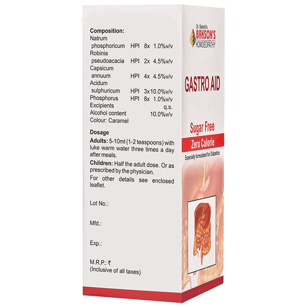 Bakson's Homeopathy Gastro Aid Syrup Sugar Free Bakson's Homeopathy Gastro Aid Syrup Sugar Free