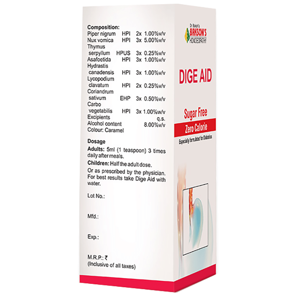 Bakson's Homeopathy Dige Aid Syrup Sugar Free Bakson's Homeopathy Dige Aid Syrup Sugar Free
