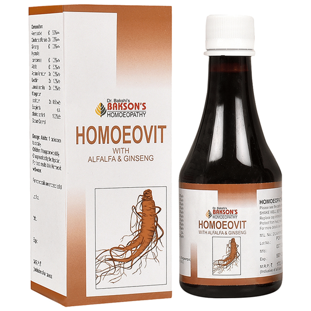 Bakson's Homeopathy Homoeovit with Alfalfa & Ginseng Syrup Bakson's Homeopathy Homoeovit with Alfalfa & Ginseng Syrup