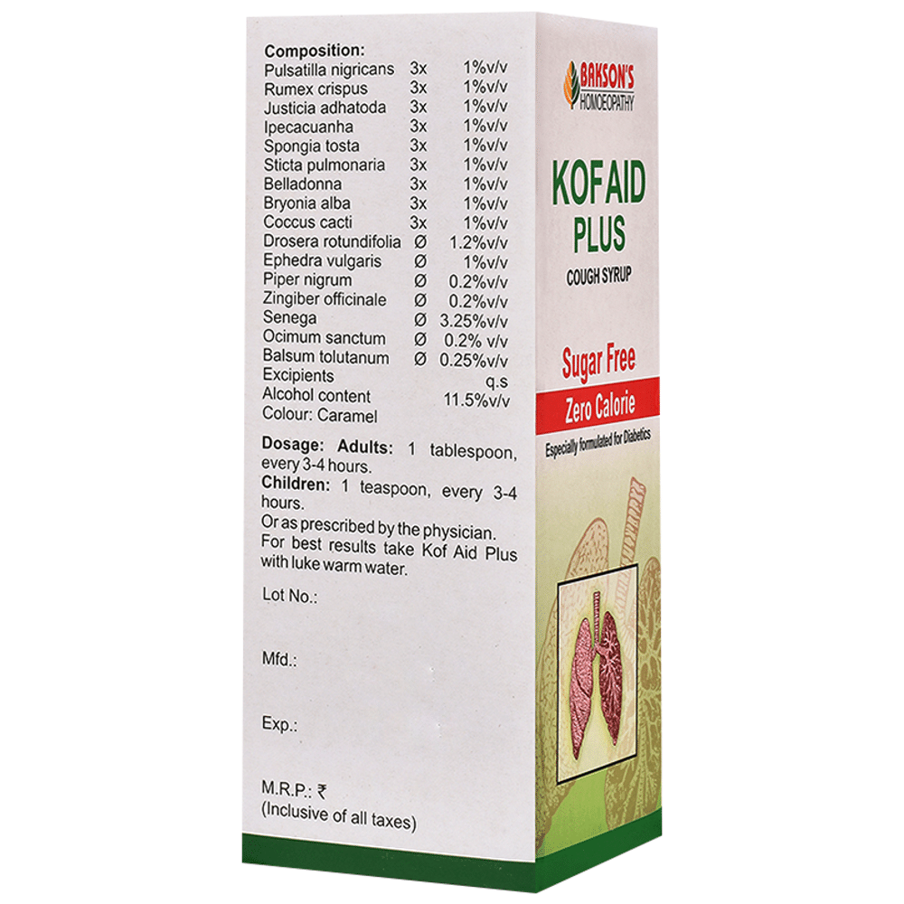 Bakson's Homeopathy Kof Aid Plus Cough Syrup Sugar Free Bakson's Homeopathy Kof Aid Plus Cough Syrup Sugar Free