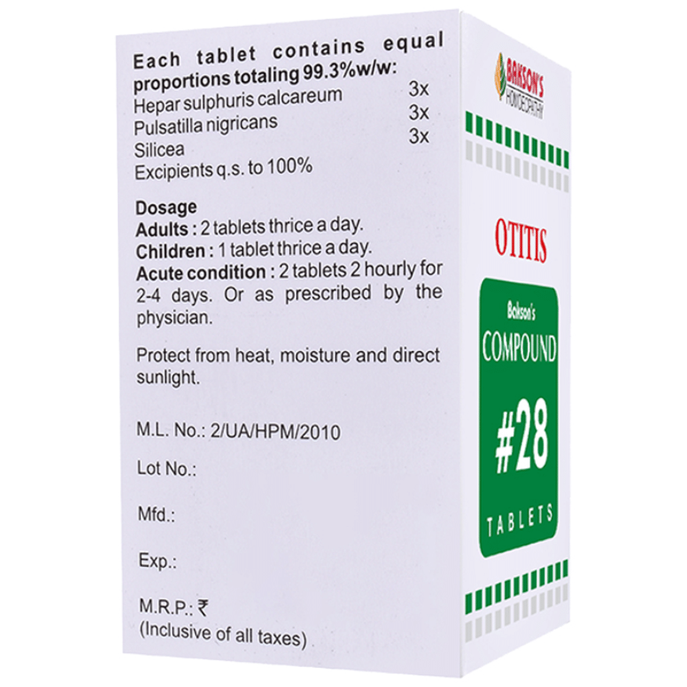 Bakson's Homeopathy Compound # 28 Otitis Tablet