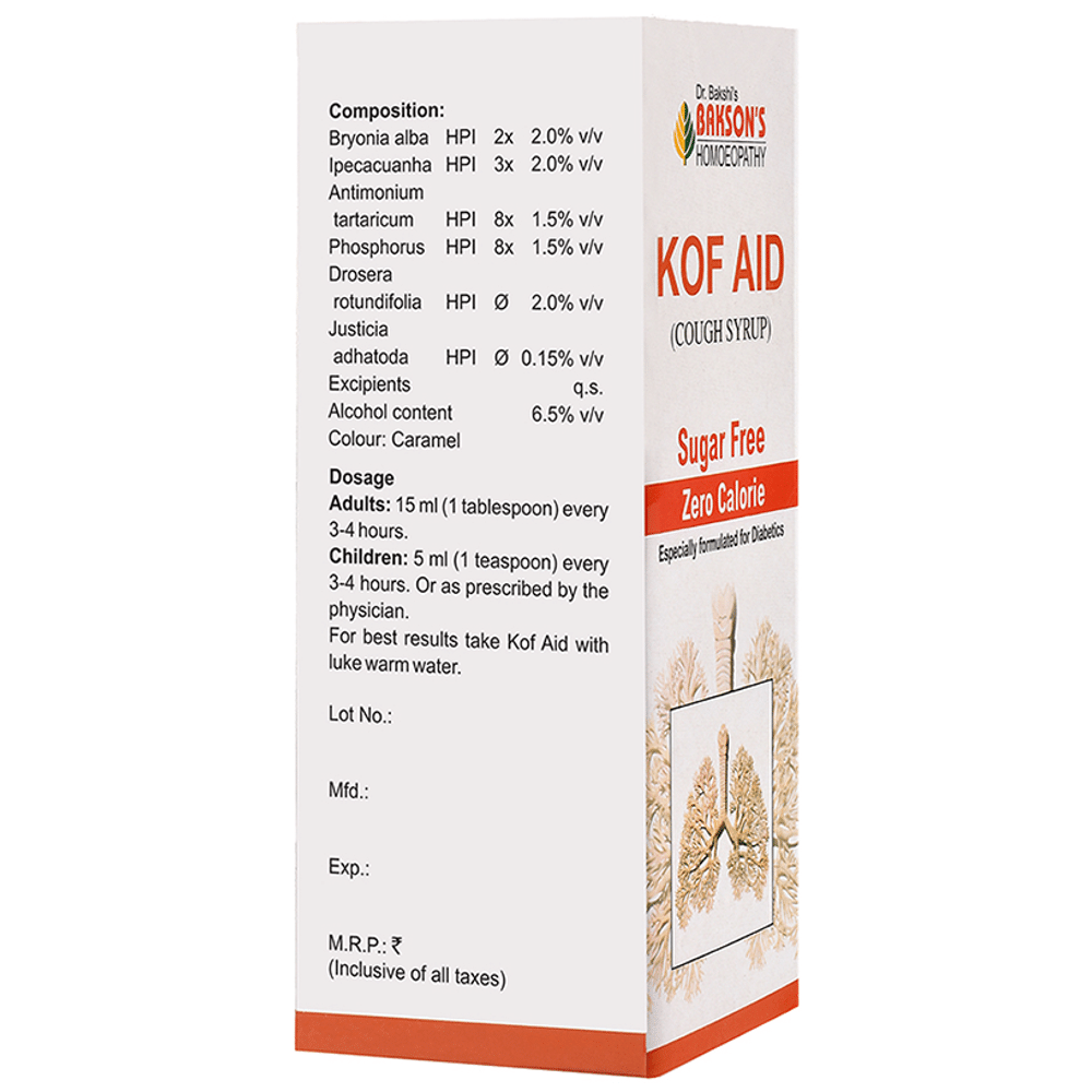 Bakson's Homeopathy Kof Aid Cough Syrup Sugar Free