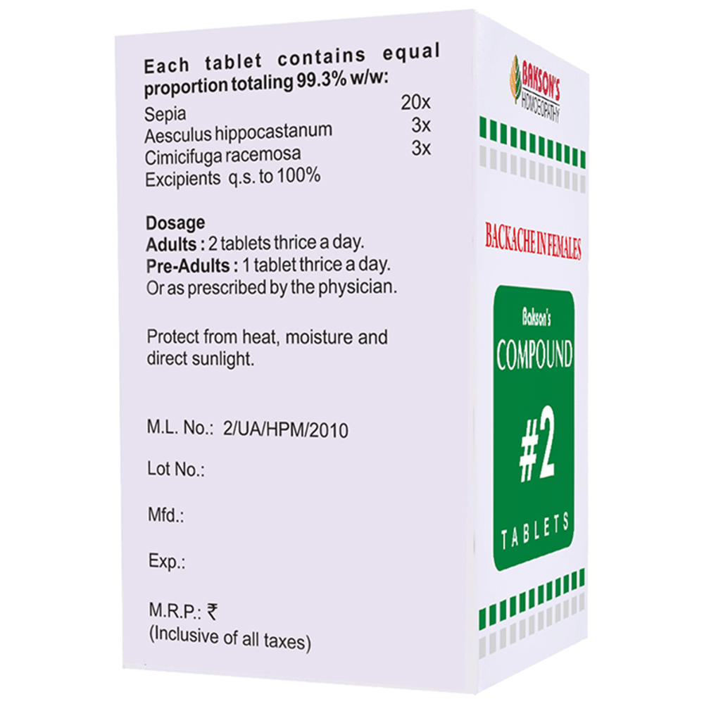 Bakson's Homeopathy Compound # 2 Backache Females Tablet Bakson's Homeopathy Compound # 2 Backache Females Tablet