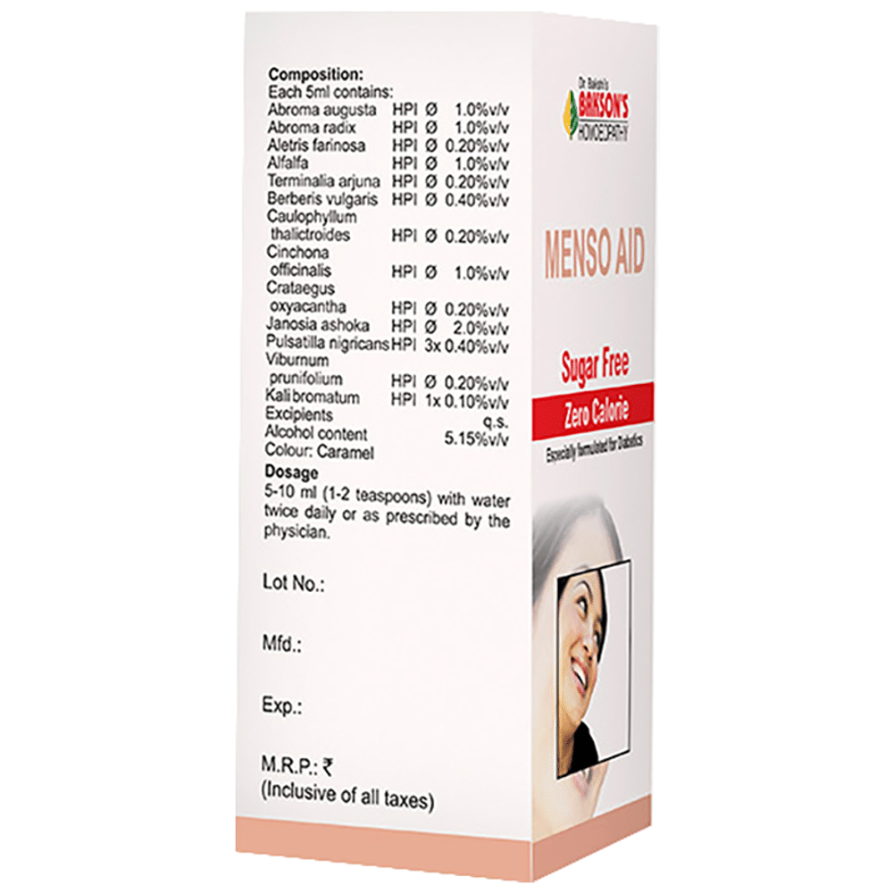 Bakson's Homeopathy Menso Aid Syrup Sugar Free