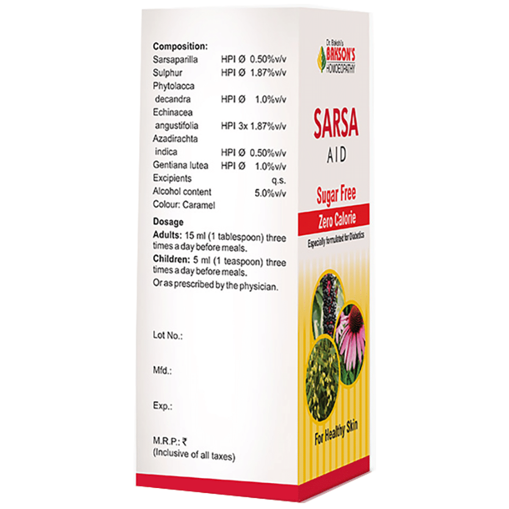 Bakson's Homeopathy Sarsa Aid Syrup Sugar Free Bakson's Homeopathy Sarsa Aid Syrup Sugar Free