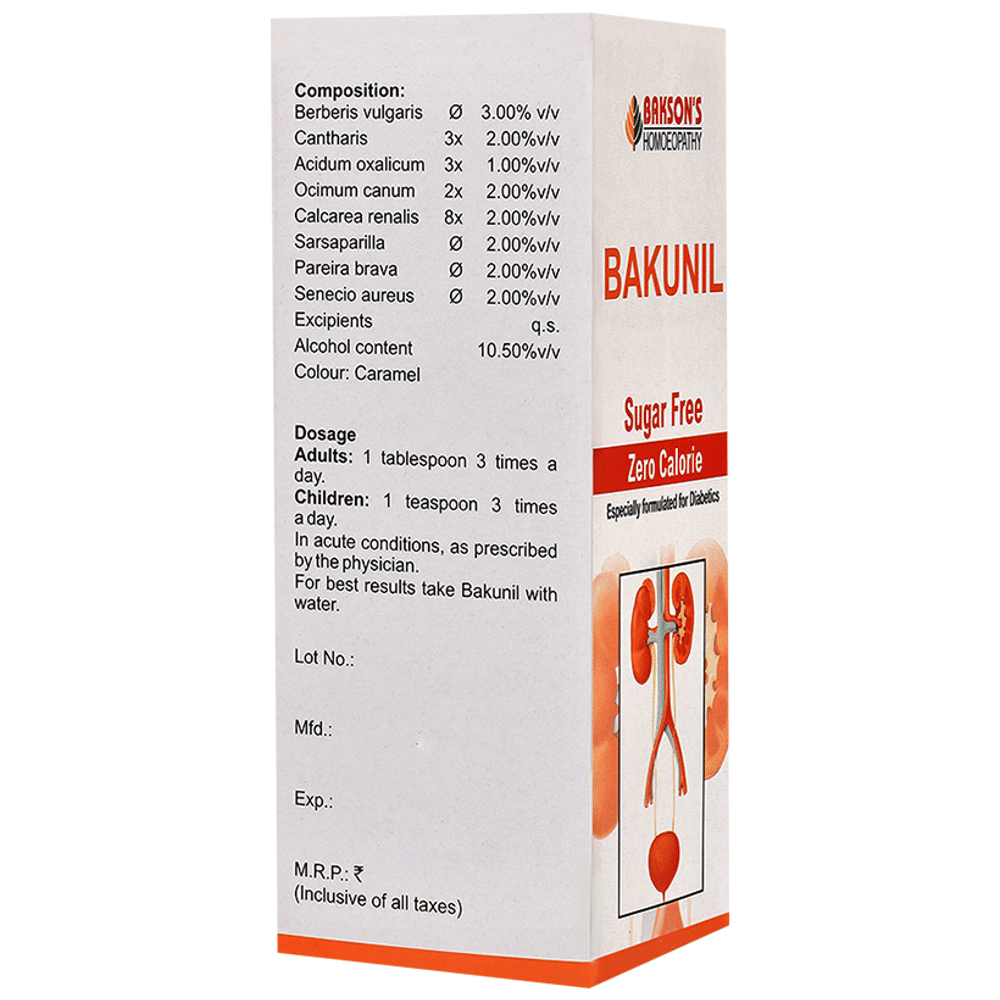 Bakson's Homeopathy Bakunil Syrup Sugar Free Bakson's Homeopathy Bakunil Syrup Sugar Free