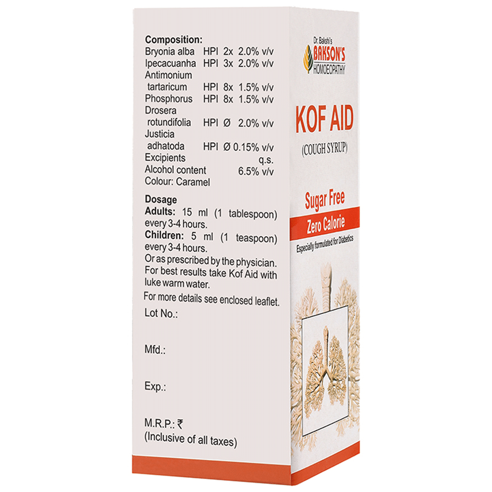 Bakson's Homeopathy Kof Aid Cough Syrup Sugar Free Bakson's Homeopathy Kof Aid Cough Syrup Sugar Free