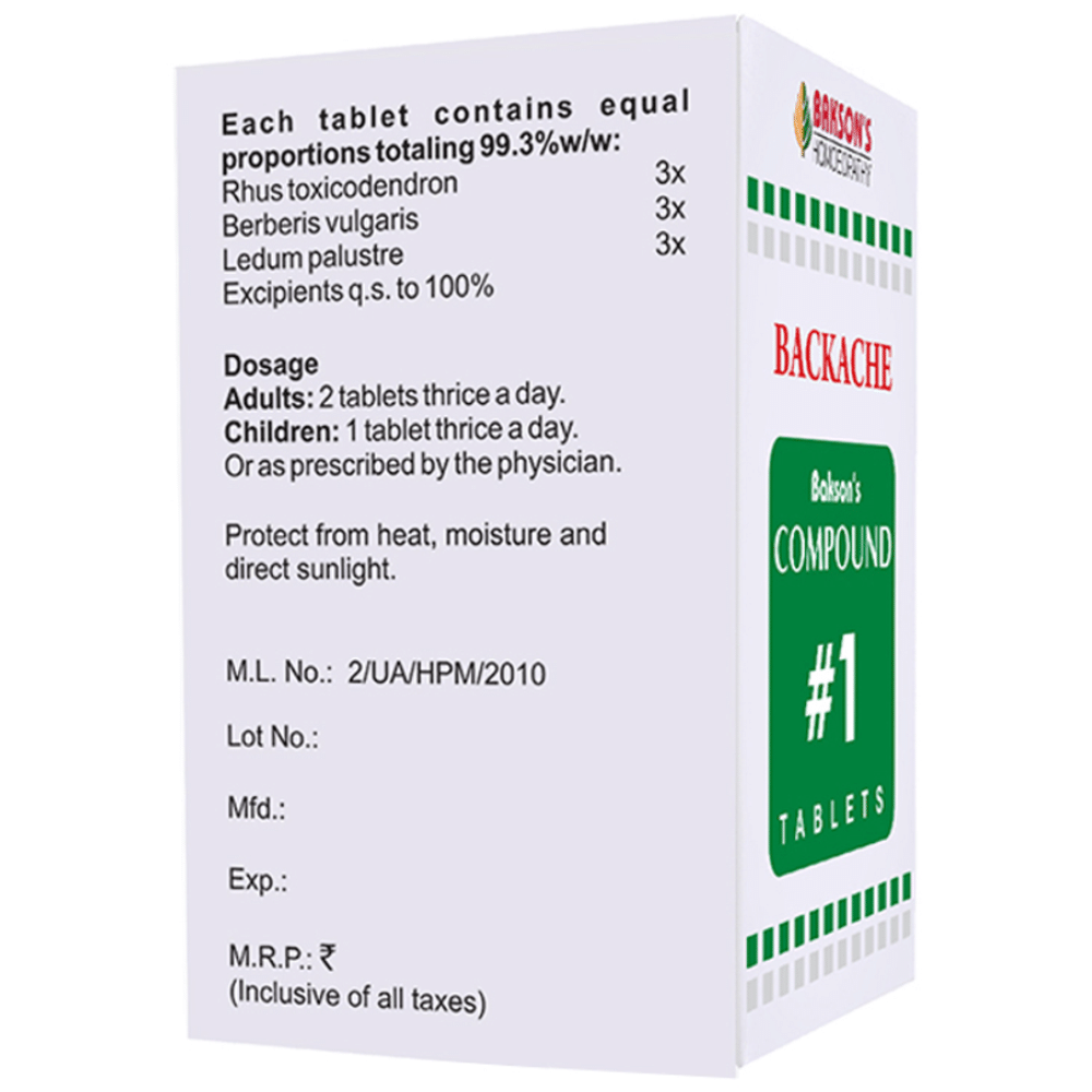 Bakson's Homeopathy Compound # 1 Backache Tablet Bakson's Homeopathy Compound # 1 Backache Tablet