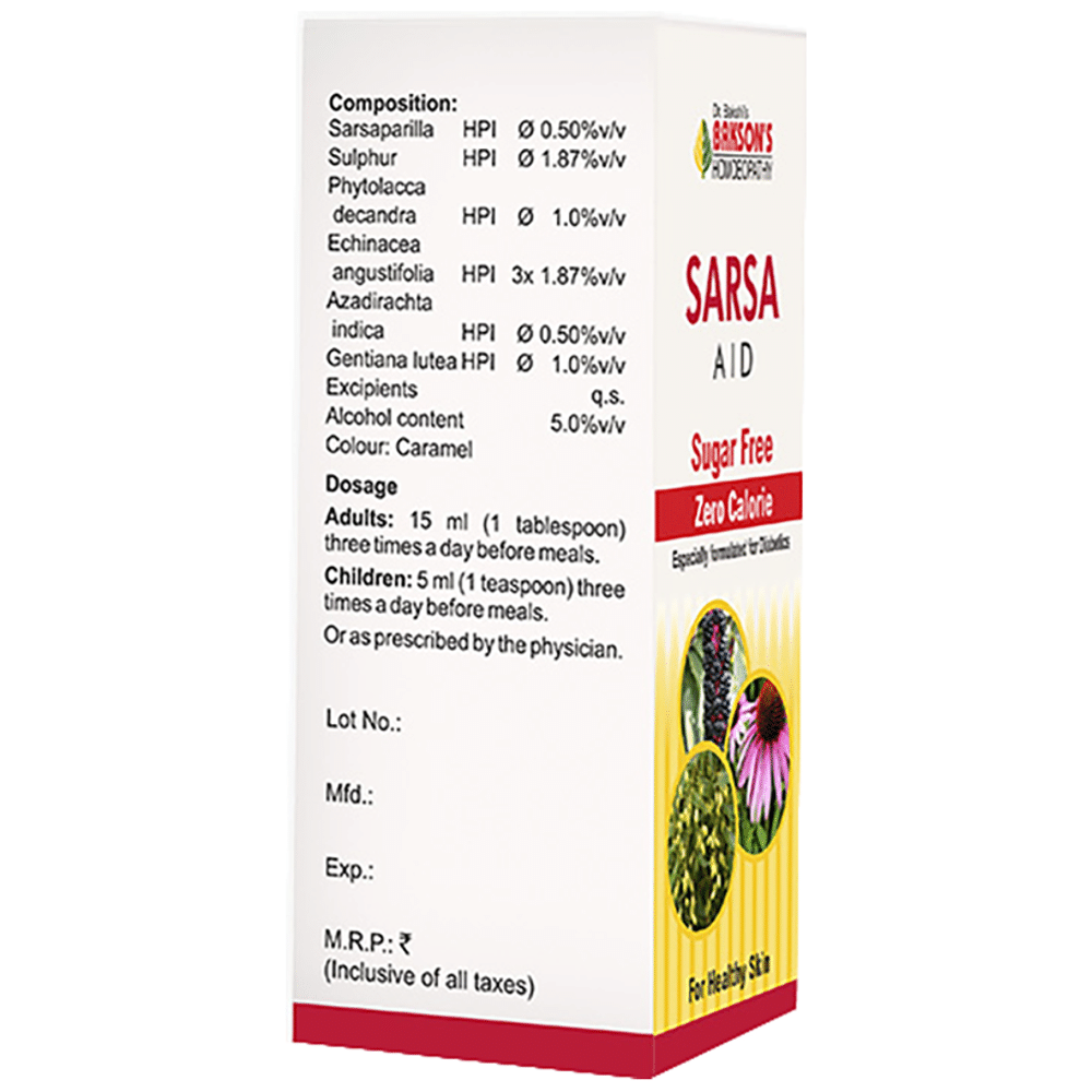 Bakson's Homeopathy Sarsa Aid Syrup Sugar Free Bakson's Homeopathy Sarsa Aid Syrup Sugar Free