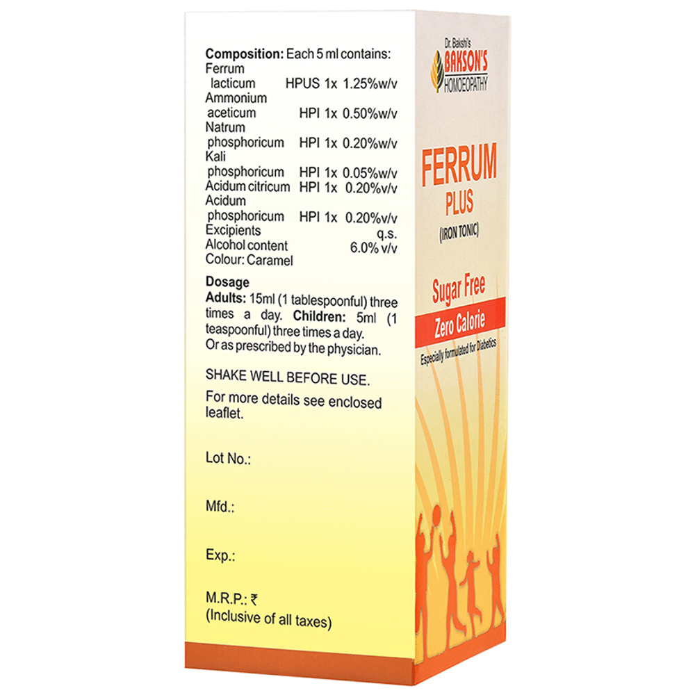 Bakson's Homeopathy Ferrum Plus Iron Tonic Sugar Free Bakson's Homeopathy Ferrum Plus Iron Tonic Sugar Free