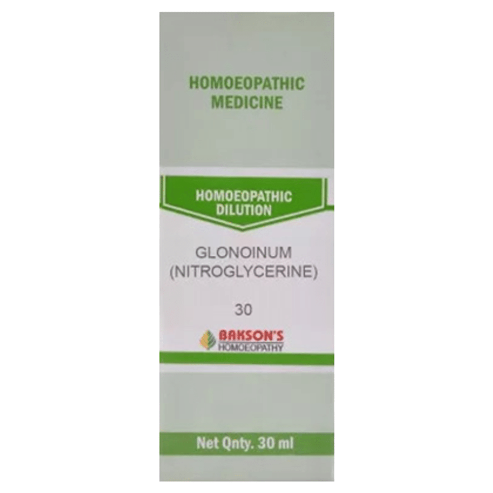 Bakson's Homeopathy Glonoinum (Nitroglycerine) Dilution 30 Bakson's Homeopathy Glonoinum (Nitroglycerine) Dilution 30